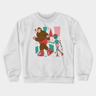 Funny Bigfoot And Alien Skating Roller Skate Crewneck Sweatshirt